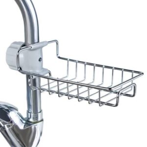 faucet storage rack sponge holder, stainless sink caddy organizer for kitchen & bathroom accessories, hanging storage rack, soap dish brush drainer rack