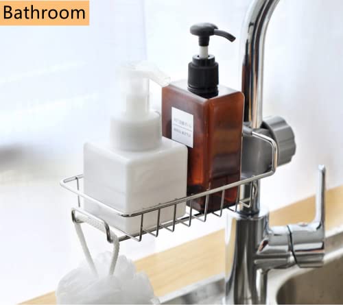 Faucet Storage Rack Sponge Holder, Stainless Sink Caddy Organizer for Kitchen & Bathroom Accessories, Hanging Storage Rack, Soap Dish Brush Drainer Rack