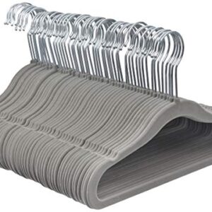 Amazon Basics Kids Velvet, Non-Slip Clothes Hangers, Gray - Pack of 50