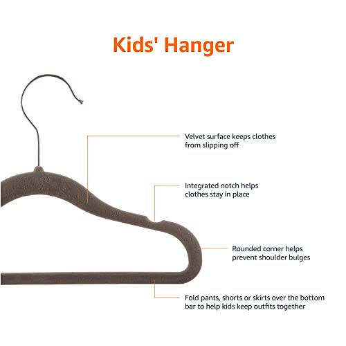 Amazon Basics Kids Velvet, Non-Slip Clothes Hangers, Gray - Pack of 50