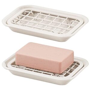 mdesign metal 2-piece soap dish tray with drainage grid and holder for kitchen sink countertops to store soap, sponges, scrubbers – rust resistant – 2 pack – cream/beige
