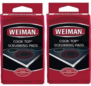 weiman cook top scrubbing pads, 3 count, 2 pack cuts through the toughest stains – scrubbing pads carefully wipe away residue