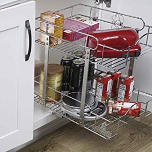 Tiger Pull Out Drawer Organizer, Double Tier Shelves 12" W x 18" D x 16"H, Great for Vanities Under Sink, Perfect for 15" Wide Cabinet Or More