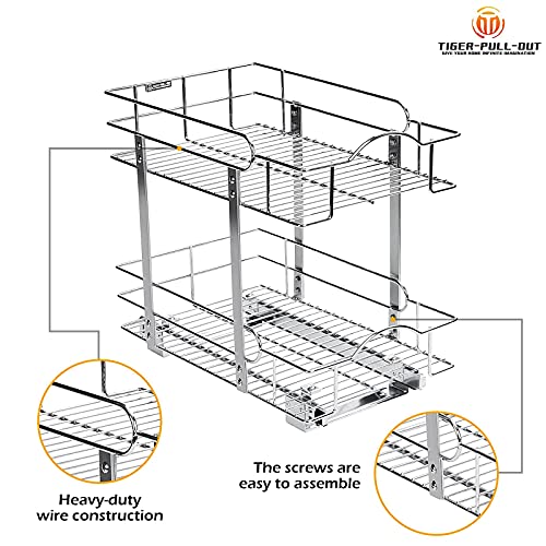 Tiger Pull Out Drawer Organizer, Double Tier Shelves 12" W x 18" D x 16"H, Great for Vanities Under Sink, Perfect for 15" Wide Cabinet Or More