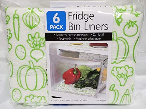 Schroeder & Tremayne . Fridge Bin Liners - 6 Pack - Green and White Veggie Pattern Green,White Front Door Window Kit