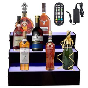 kweetle 16 inch 3-step led lighted liquor bottle display shelf, led bar shelves for liquor bottles, acrylic liquor shelf with remote & app control for home commercial living room