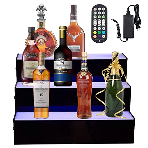 Kweetle 16 Inch 3-Step LED Lighted Liquor Bottle Display Shelf, LED Bar Shelves for Liquor Bottles, Acrylic Liquor Shelf with Remote & App Control for Home Commercial Living Room