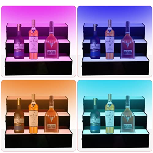 Kweetle 16 Inch 3-Step LED Lighted Liquor Bottle Display Shelf, LED Bar Shelves for Liquor Bottles, Acrylic Liquor Shelf with Remote & App Control for Home Commercial Living Room