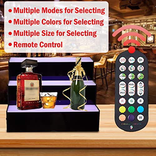 Kweetle 16 Inch 3-Step LED Lighted Liquor Bottle Display Shelf, LED Bar Shelves for Liquor Bottles, Acrylic Liquor Shelf with Remote & App Control for Home Commercial Living Room