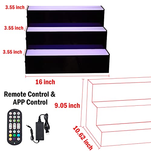 Kweetle 16 Inch 3-Step LED Lighted Liquor Bottle Display Shelf, LED Bar Shelves for Liquor Bottles, Acrylic Liquor Shelf with Remote & App Control for Home Commercial Living Room