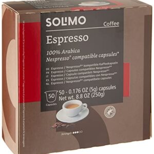 Amazon Brand - Solimo Espresso Capsules 50 CT, Compatible with Nespresso Original Brewers