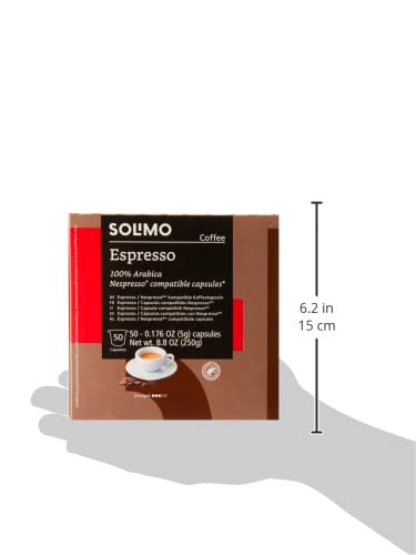 Amazon Brand - Solimo Espresso Capsules 50 CT, Compatible with Nespresso Original Brewers