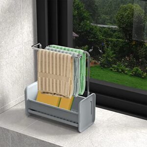 DODAMOUR Sponge Holder with Drain Pan, Kitchen Sink Caddy Tray Organizer, Sponge Brush Soap Dish Dishcloth Rack