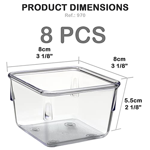 Acrimet Desk Drawer Organizer Box Tray Storage Bins Modular Divider for Home, Kitchen, Office and Storage (Clear Crystal Plastic) (8 Pack - 3.13" x 3.13" x 2.13")