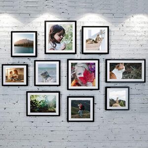 upsimples 11x14 Picture Frame Set of 5, Display Pictures 8x10 with Mat or 11x14 Without Mat, Wall Gallery Photo Frames, Black