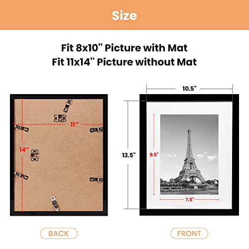 upsimples 11x14 Picture Frame Set of 5, Display Pictures 8x10 with Mat or 11x14 Without Mat, Wall Gallery Photo Frames, Black