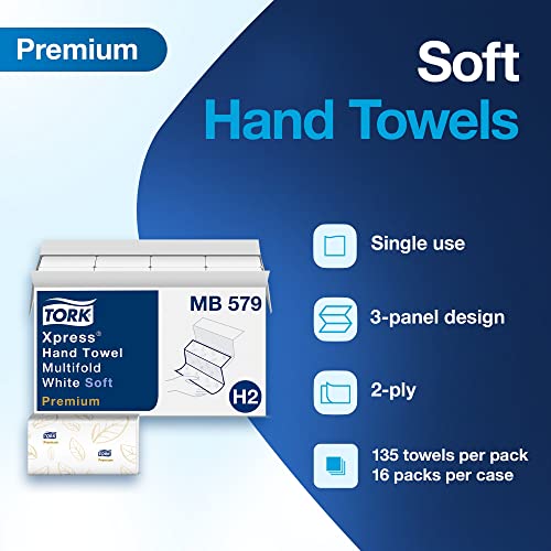 Tork Xpress Soft Multifold Hand Towel White H2, Absorbent, 16 x 135 Sheets, MB579