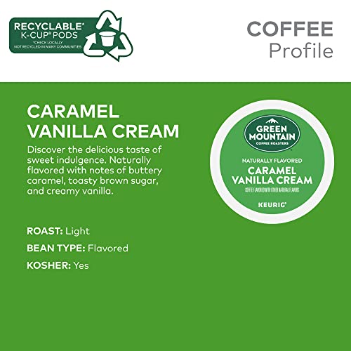 Green Mountain Coffee Roasters Caramel Vanilla Cream, Single-Serve Keurig K-Cup Pods, Flavored Light Roast Coffee, 12 Count (Pack of 6)