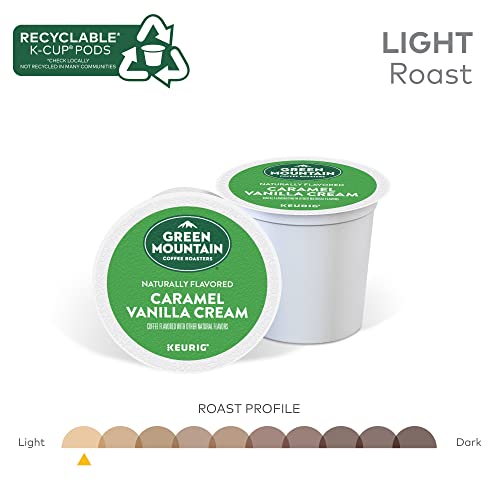 Green Mountain Coffee Roasters Caramel Vanilla Cream, Single-Serve Keurig K-Cup Pods, Flavored Light Roast Coffee, 12 Count (Pack of 6)