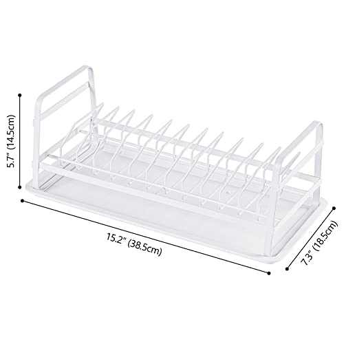 Poeland Dish Drying Rack with Drain Pan, Plate Pot Lid Holder and Dish Drainer for Kitchen Counter Cabinet