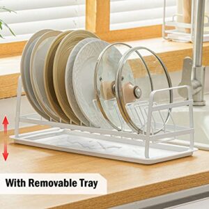 Poeland Dish Drying Rack with Drain Pan, Plate Pot Lid Holder and Dish Drainer for Kitchen Counter Cabinet