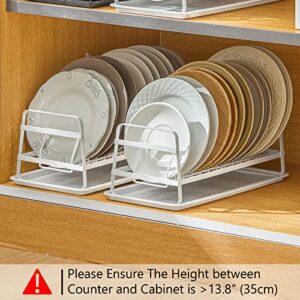 Poeland Dish Drying Rack with Drain Pan, Plate Pot Lid Holder and Dish Drainer for Kitchen Counter Cabinet