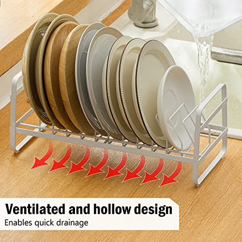 Poeland Dish Drying Rack with Drain Pan, Plate Pot Lid Holder and Dish Drainer for Kitchen Counter Cabinet