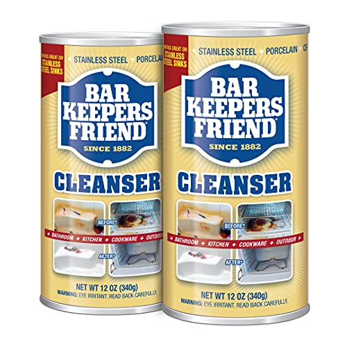 Bar Keepers Friend Powder Cleanser 12 Oz - Multipurpose Cleaner & Stain Remover - Bathroom, Kitchen & Outdoor Use - for Stainless Steel, Aluminum, Brass, Ceramic, Porcelain, Bronze and More (2 Pack)