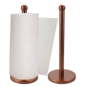 topzea 2 pack paper towel holder, stainless steel paper towel rack standing paper towel holder for standard & jumbo rolls, single tear vertical paper towel dispenser with weighted base for countertop