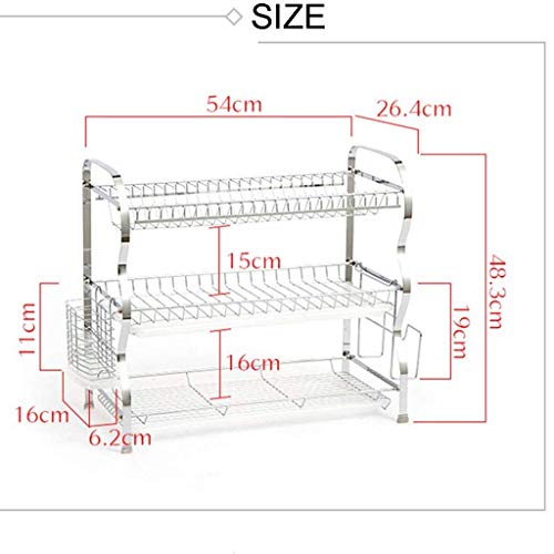 SDGH Dish Rack - Three-Tier Kitchen Cutlery Dish Drain Storage Rack 54.00 * 26.4 * 48.3 Cm