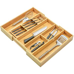 bamboo expandable drawer organizer for utensils holder,silverware organizer, kitchen drawer organizer,cutlery tray with drawer dividers for kitchen , silverware, flatware, bedroom, office (natural)