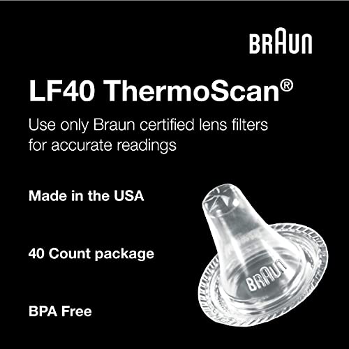 Braun ThermoScan Lens Filters for Ear Thermometer, 40 Count Disposable Thermometer Covers, Works with Braun ThermoScan Thermometers, LF40US01