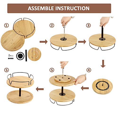 simesove Lazy Susan Turntable 10inch Bamboo Spinning Spice Rack Holder Kitchen Cabinet Counter Top Organizer 360 Degree Turntable Turning Table （Bamboo, 10" (2 Tier)