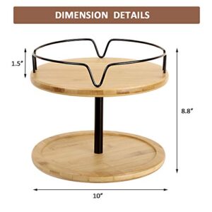 simesove Lazy Susan Turntable 10inch Bamboo Spinning Spice Rack Holder Kitchen Cabinet Counter Top Organizer 360 Degree Turntable Turning Table （Bamboo, 10" (2 Tier)