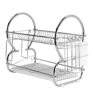 SDGH Drain Dish Rack - Double Rack Storage Shelf Dishware Kitchen Rack