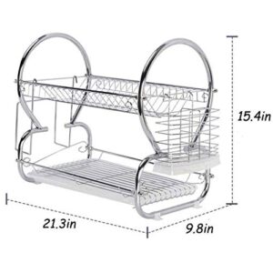 SDGH Drain Dish Rack - Double Rack Storage Shelf Dishware Kitchen Rack