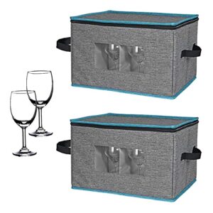 wejipp wine glass storage box with lid,stemware china storage cases containers glassware storage containers sets with dividers and handles,2 pack