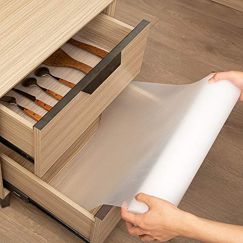 SinhRinh Shelf Liner, Non-Adhesive Drawer Liner, Double Sided Non-Slip Cabinet Liner 12IN x 20FT Cuttable and Washable for Kitchen, Shoe Rack and Refrigerator - Clear