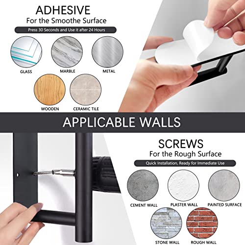 EARTHALL Hanging Paper Towel Holder Under Cabinet no Drilling, Black Hand Towel Holder for Bathroom Wall, Self Adhesive Paper Towel Holder Wall Mount, Paper Towel Rack for Kitchen/RV, Kitchen Decor