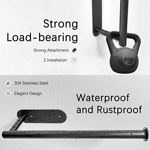 EARTHALL Hanging Paper Towel Holder Under Cabinet no Drilling, Black Hand Towel Holder for Bathroom Wall, Self Adhesive Paper Towel Holder Wall Mount, Paper Towel Rack for Kitchen/RV, Kitchen Decor