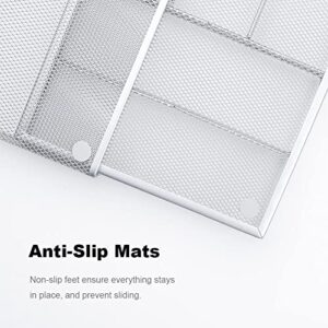 HANGYALI Expandable Cutlery Tray Mesh Flatware Metal Non-Slip 6 Compartments Kitchen Drawer Utensil Organizer (Silver)