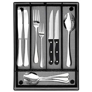 lianyu 40-piece silverware set with 8 steak knives, silverware utensil drawer organizer, stainless steel cutlery flatware eating utensils set service for 8, dishwasher safe, mirror polished