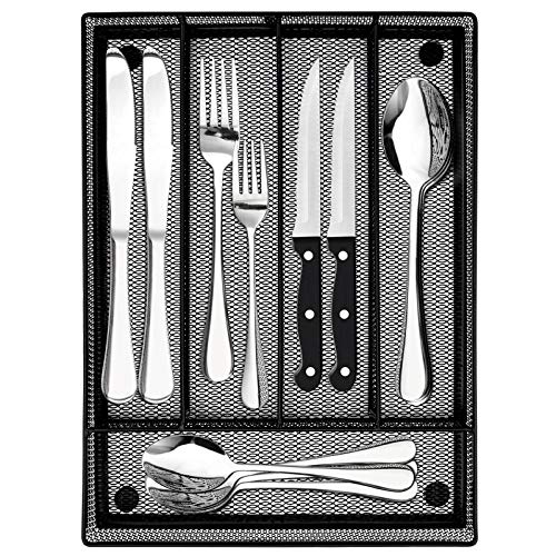 LIANYU 40-Piece Silverware Set with 8 Steak Knives, Silverware Utensil Drawer Organizer, Stainless Steel Cutlery Flatware Eating Utensils Set Service for 8, Dishwasher Safe, Mirror Polished