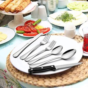 LIANYU 40-Piece Silverware Set with 8 Steak Knives, Silverware Utensil Drawer Organizer, Stainless Steel Cutlery Flatware Eating Utensils Set Service for 8, Dishwasher Safe, Mirror Polished