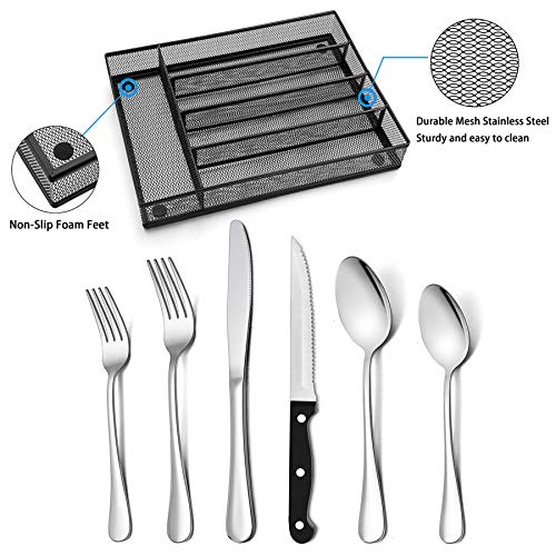 LIANYU 40-Piece Silverware Set with 8 Steak Knives, Silverware Utensil Drawer Organizer, Stainless Steel Cutlery Flatware Eating Utensils Set Service for 8, Dishwasher Safe, Mirror Polished