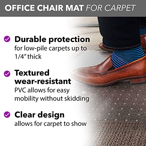 OFM Office Chair Mat for Carpet – Computer Desk Chair Mat for Carpeted Floors – Easy Glide Rolling Plastic Floor Mat for Office Chair on Carpet for Work, Home, Gaming with Extended Lip (36” x 48”)
