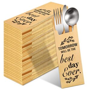 100 pieces silverware bags tomorrow will be the best day ever rehearsal dinner tableware utensil holders rustic cutlery pouch bag silverware holder bag for wedding rehearsal dinner, 2.8 x 7.8 inch