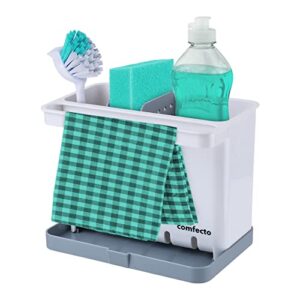 kitchen sink caddy dish brush sponge holder with divider and removable drain pan for brushes dishcloth scrubber accessories, dishes caddies organizer storage with drainer drip tray for countertop