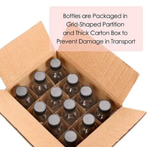 12 Pack, 2 oz Small Clear Glass Bottles with Lids & 3 Stainless Steel Funnels - 60ml Boston Round Sample Bottles for Potion, Juice, Ginger Shots, Oils, Whiskey, Liquids - Mini Travel Bottles, NO Leakage