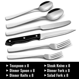 HIWARE 48-Piece Silverware Set with Steak Knives for 8, Stainless Steel Flatware Cutlery Set For Home Kitchen Restaurant Hotel, Kitchen Utensils Set, Mirror Polished, Dishwasher Safe